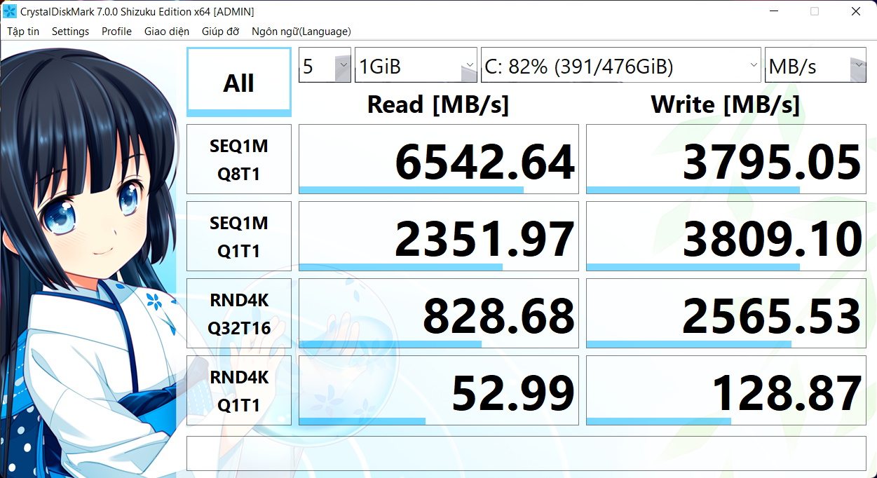 Tốc độ đọc ghi của SSD Micron trên Acer Nitro 5 Tiger